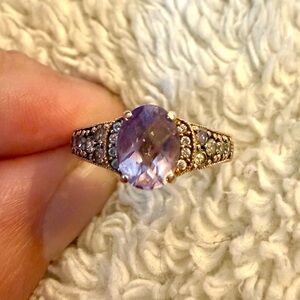 NEW LeVian 14K Strawberry Gold Amethyst & Chocolate Diamond Ring, Size 6.75